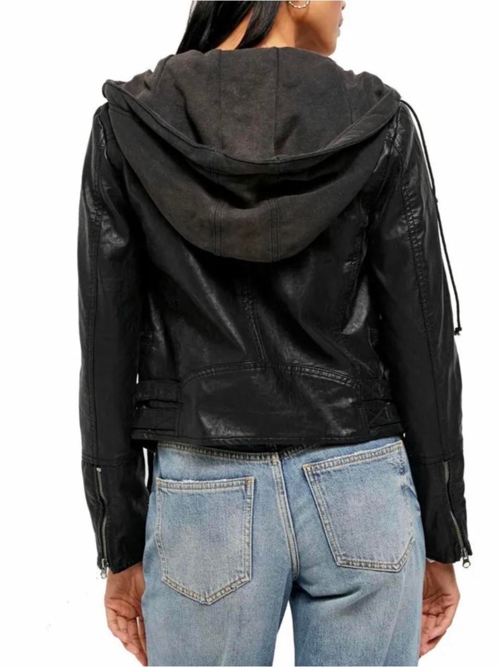 Free People Cleo Jacket Black Vegan Leather Motorcycle Jacket Size 4 - Picture 7 of 8
